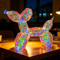 Sculpture d'animal moderne en forme de chien ballon, prismatique et irisée, réfléchissante, avec LED blanc chaud, à brancher, pour décoration intérieure nocturne, cadeau de fêtes unique