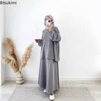 Ensemble jupe et haut pour femme musulmane, 2 pièces, jupe longue, tenue modeste pour l'Aïd, hauts tricotés, tenues Ramadan, blouses en tricot de Dubaï, vente en gros