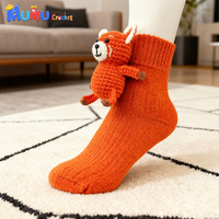 Chaussettes en coton faites à la main au crochet, motif animal, mignonnes, pour femme, chaussettes mi-mollet, cadeau de Noël chaud pour l'hiver, vente en gros personnalisée