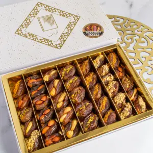 Kemasan Tanggal Coklat Terukir Foil Emas Coklat Lebaran Mewah Pabrik Kotak Timur Tengah