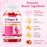 Gummies Beauté Cheveux Peau Ongles Soutien Collagène Biotine Vitamines C E 5000mcg Cliniquement Sélectionnées Marque Blanche OEM 60 Pièces Bouteille