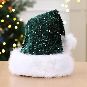 Chapeaux de Père Noël en polyester rouge à paillettes, doux, pour adultes, pour fêtes de Noël et spectacles de fin d'année (vente en gros) - Product Image 5
