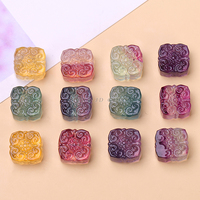 Perle de charme porte-bonheur carrée en fluorite arc-en-ciel naturelle, perçage horizontal 12x7mm, pour fabrication de bijoux DIY, vente en gros