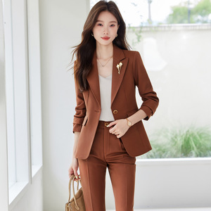 Women's Suit Set Burgundy Wide Leg Pants Professional Blazer Anti-Wrinkle Commute Wear - Product Image 3