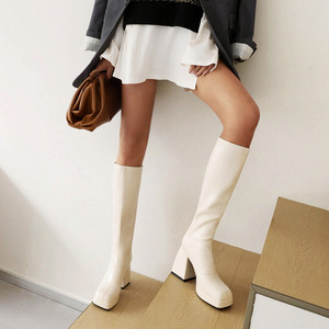 5CM Large Size Western Style Botas <b>Tube</b> Leather <b>Stocking</b> Low Heel Knee 2025 Women Shoes Boots - Product Image 2