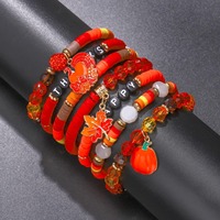 CYNYA Ensemble de bracelets empilables en céramique perlée, avec breloques citrouille, dinde et feuille d'érable en argile polymère, Cadeau de Thanksgiving et d'automne