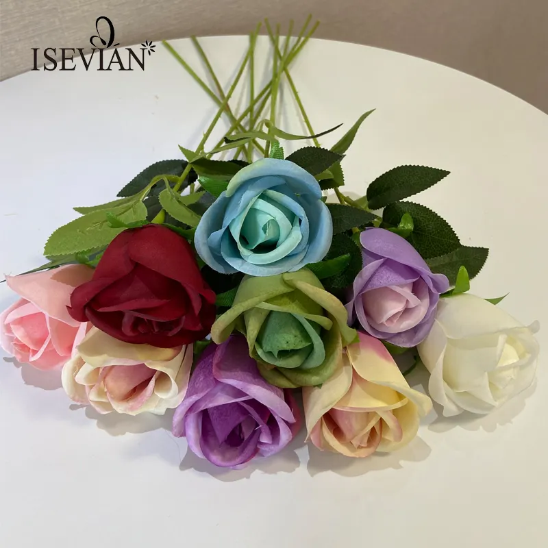 ISEVIAN Cheap Single Stem Royal Blue Red White Purple Flores Artificial Rose Flower