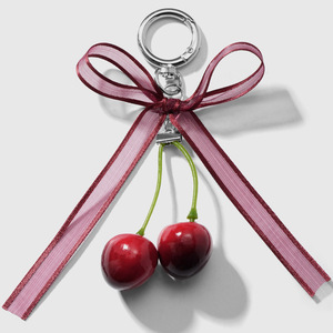 Portachiavi Artigianale <span class=keywords><strong>con</strong></span> Fiocco in Pizzo Leopardato e Ciliegia, Ciondolo Vintage a Forma di Cuore, Regalo Estetico per Donne - Product Image 2