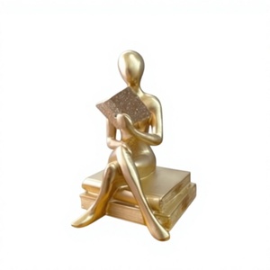 Modern Gold Plated Abstract Female Figurine Sculpture Reading <b>Book</b> Tabletop <b>Decor</b> for Living Room Office - Product Image 1