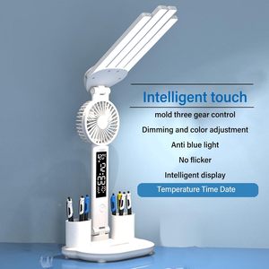 Lampe de lecture LED de table sans fil moderne pour le soin des yeux, avec ventilateur pliable, contrôle tactile USB, lumière de nuit, CRI 90 élevé, 3200 mAh, ABS, design simple - Product Image 2