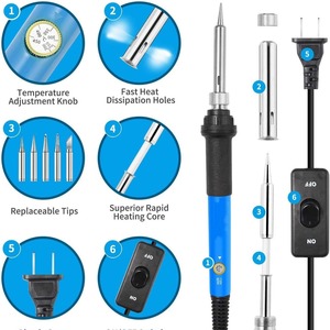 Soldador Eléctrico de 60W con Temperatura Ajustable y Juego de Puntas de Soldadura, Kit de Soldadura, Pluma de Pirograbado - Product Image 4