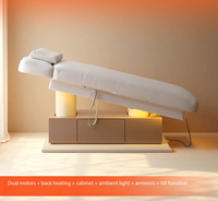 Table de massage électrique moderne et réglable de luxe pour soins du visage et cils, avec base en grain de bois courbée, pour salon de beauté et clinique