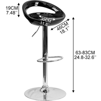 Tabourets de bar Color Pop Chair Black Gloss Red Accent avec piètement chromé pour discothèque, tabouret métallique brillant pour station de cocktails