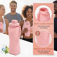 Bouteille d'eau de voyage pliable avec couvercle anti-fuite et cordon, sans BPA, en silicone pliable, légère et réutilisable