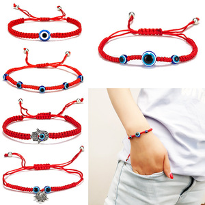 Braccialetto Portafortuna con Corda Rossa e Occhio di Allah, Corda Intrecciata Regolabile, Protezione di Fatima, per Donne, Uomini, Ragazze, Amicizia BFF - Product Image 1