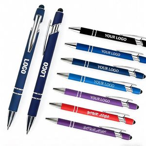 Stylo publicitaire en aluminium avec pointe tactile en caoutchouc souple, personnalisable avec logo, idéal pour les cadeaux d'entreprise et les écrans tactiles de téléphone. - Product Image 1