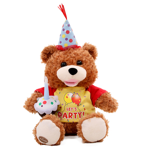 Wholesale Happy Birthday <strong>Teddy</strong> Bear Interactive Stuffed Animal Electric Singing Musical Plush Toy with Cupcake - Product Image 1