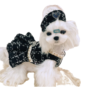 Tweed Pearl Button Dog Dress, British Luxury Fleece-Lined Winter Coat for Small Breeds, Elegant Velvet Pet <strong>Clothes</strong> OEM - Product Image 1