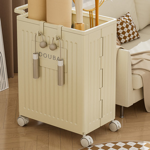 Plastic Storage <b>Cart</b> With Wheels <b>Foldable</b> Laundry Organizer For Home Corner Use Creamy White Rectangle Shape - Product Image 3