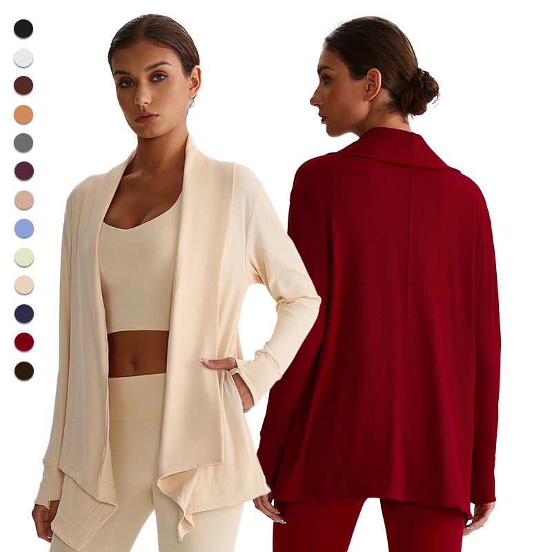 LWY7005 Ribbed Fitness Sports Top Loose Outdoor Sports Long-sleeved Yoga Wear Women Casual Wear