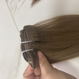 Extensions de cheveux à clipser en dentelle brun cendré clair # 7 extensions de cheveux humains vierges russes, super double drawn, clips invisibles, légères, pour femmes - Product Image 5