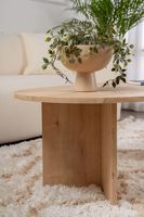 Table basse ovale en bois massif avec double plateau, table à thé en bois sur mesure pour salon moderne et décoration intérieure
