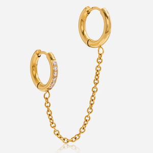 Pendientes de Aro con Cadena de Borlas y Circonitas, Chapados en Oro de 18K, Joyería Fina para Uso Diario - Product Image 1