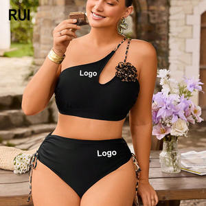 RUIQUWIN 2026 Nouveau Maillot de Bain Grande Taille Dos Nu Push-Up Bikini Fleurs 3D Bretelles Irrégulières Léopard Logo Avant Ensemble Deux Pièces - Product Image 1