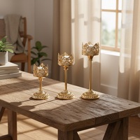 Ensemble de 3 chandeliers en forme de couronne creuse dorée, en fer électroplaqué de style européen, pour mariage, Noël, décoration de table à la maison