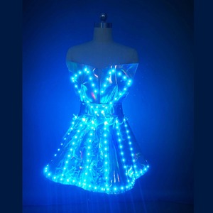 Robe LED pour <span class=keywords><strong>femme</strong></span> avec jupe Laser argentée Sexy Performance Costume de scène de chanteur DJ Costume Cosplay - Product Image 5