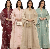 Robe Kaftan Brodée de Paillettes, Col en V, Manches Cloche, en Chiffon avec Franges, Maxi Robe de Soirée Arabe pour l'Aïd, le Ramadan et les Mariages