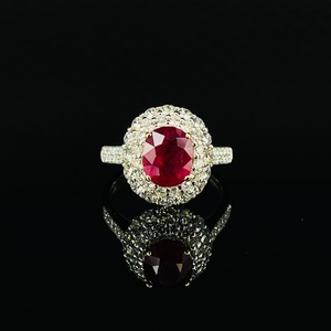 Anillo de Compromiso con Zafiro Cultivado en Laboratorio, Corte Ovalado, Oro Blanco de 14K/18K, Chapado en Platino, Gema Sintética GRC, para Mujer, Boda, Fiesta - Product Image 1