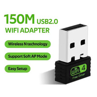 Adaptateur WiFi USB, 150M USB Mini Wifi Dongle Cartes réseau 2.4Ghz Driver gratuit Adaptateur Wifi USB pour Kali Linux PC