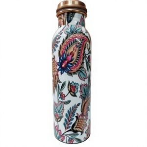 ขวดน้ำทองแดงรักษ์โลก ลายดอกไม้ พกพาสะดวก พร้อมฝาปิด - Product Image 1
