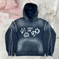Gravvi OEM ODM Private Label Winter 450GSM French Terry Sleeve Zipper Applique Oversized Vintage Washed Pullover Hoodie Custom