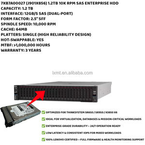 Penjualan Terbaru Dcg J901X856 1.2TB SAS 7xb7a00027 HDD Internal 7200 RPM 501-600MB/s Baca/Tulis untuk Server Thinksystem - Product Image 5
