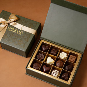 Caja <span class=keywords><strong>de</strong></span> Chocolate <span class=keywords><strong>de</strong></span> Lujo Personalizada con Lazo Magnético Dorado <span class=keywords><strong>de</strong></span> <span class=keywords><strong>San</strong></span> Valentín y Tarjeta Dorada Insertada - Product Image 1