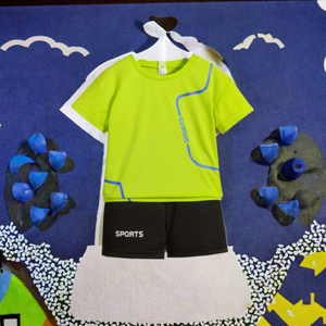 Exclusif pour garçons, vêtements printemps/été, vert fluorescent, décontracté, en coton, haut à manches courtes BSJ, short tendance - Product Image 1