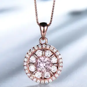 Topaz Floral Flower Necklace Rose Gold Plated Cubic Zirconia Pink Purple Blue 925 Sterling Silver Link Chain Evil Eyes