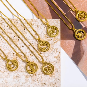 Prêt à expédier - Collier en acier inoxydable plaqué or 18 carats avec pendentif signe astrologique, bijou personnalisé pour femme - Product Image 5