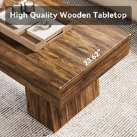 Table basse rectangulaire style ferme, en noyer brun, avec base épaisse, table d'appoint basse pour salon, appartement, mobilier de maison