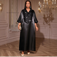 Robe ample à col en V pour femmes africaines, grande taille, en polyester avec sequins, style musulman, pour l'exportation
