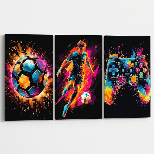 Decorative Wall Art Posters Colorful Canvas Prints Game Controller Paint Splatter Football Designs Boys' Rooms Unframed