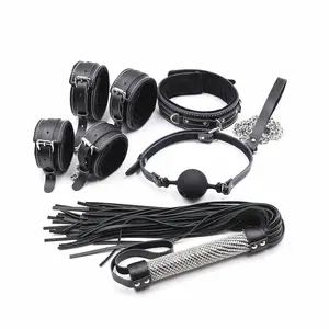 Erotic Conditioning Products Bondage Hand Foot Neck Mouth Gag Whip 5-Piece Set Couple Flirting Tools Sex Toys Mouth Plugs