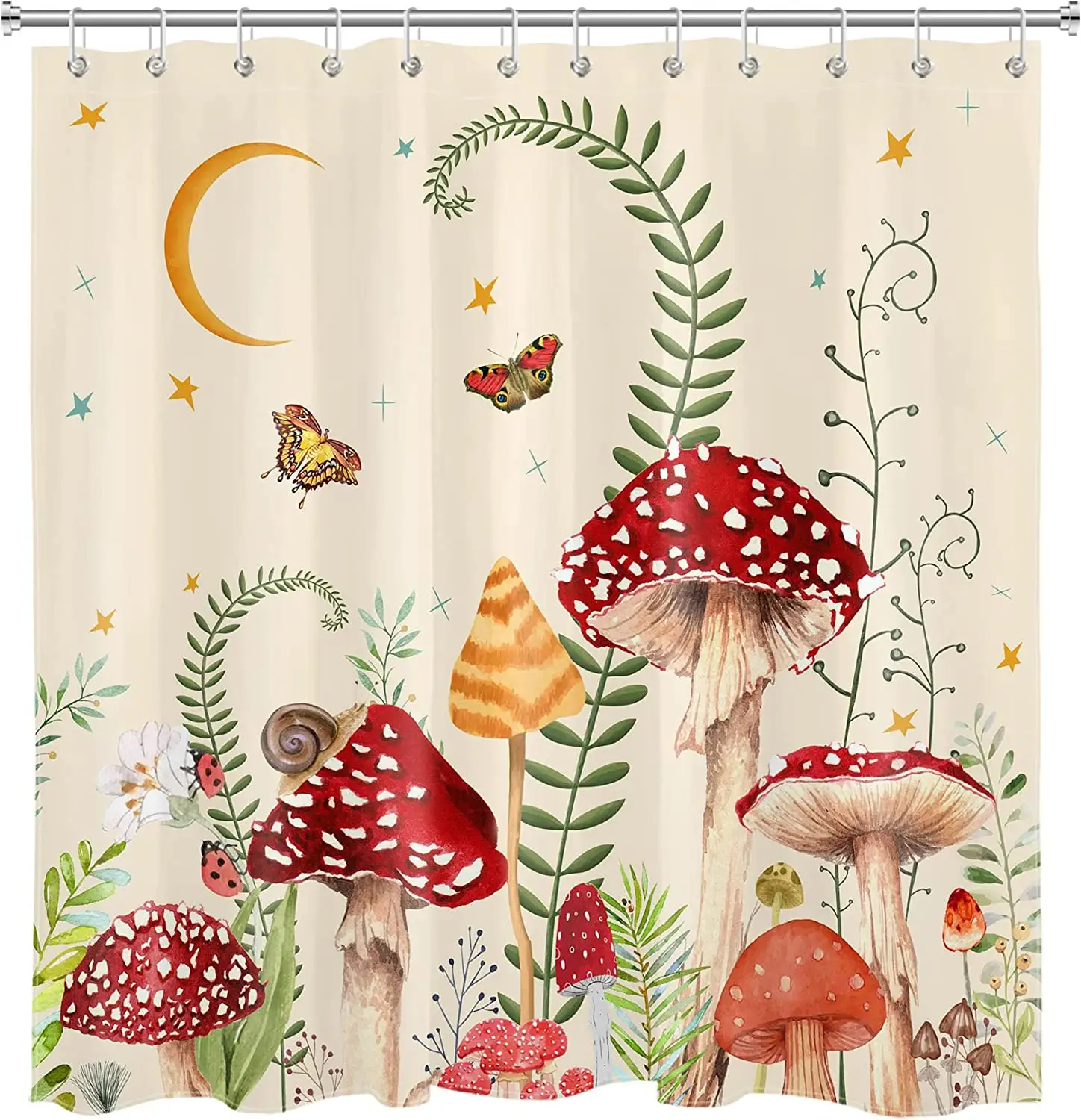 Mushroom Floral Shower Curtain Liner Factory 100% Polyester Waterproof Bathroom Curtains