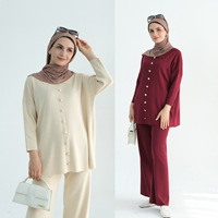 Moyen-Orient Automne Hiver Épaissie Tricot Abaya Pull Ample Pantalon Large Ensemble Deux Pièces