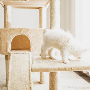 D KING mobili a doppio montaggio in legno Condo Cat Wood Tower Sisal tessuto Scratcher Cat Post Tree con letto amaca