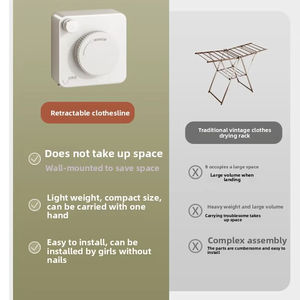 Corde à linge rétractable en gros sans perçage, en fil d'acier, pour intérieur, balcon, salle de bain, dortoir - Product Image 5