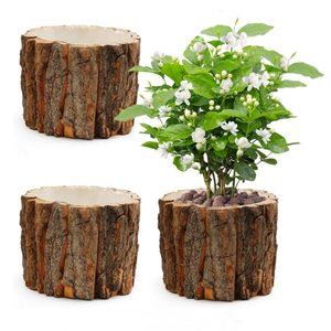 <span class=keywords><strong>Pot</strong></span> de fleur <span class=keywords><strong>en</strong></span> bois, <span class=keywords><strong>pot</strong></span> d'écorce, seau, vase rustique, support pour arrangement floral, 3 pièces - Product Image 3