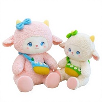 Peluche Mouton Adorable en Gros, Jouet en Peluche Super Doux en Coton PP, Poupée Animal en Peluche Agneau avec Sac à Dos Floral Amovible, Cadeau d'Anniversaire pour Enfants